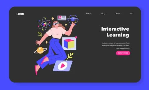 Interactive Learning concept An animated student uses virtual reality to イラスト素材