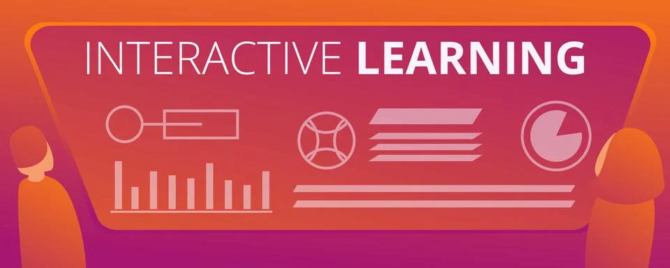Interactive learning concept banner, cartoon style Illustrazione stock