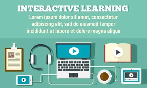 Interactive learning concept banner, flat style Stock Illustration