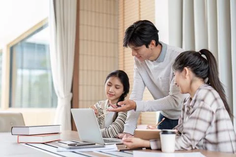 Interactive learning experience with students and technology Stock Photos