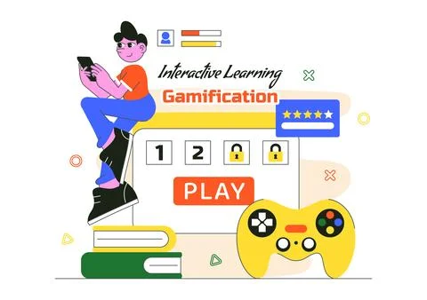 Interactive Learning Gamification Vector Illustration Featuring LMS Interfa.. Illustrazione stock