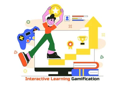 Interactive Learning Gamification Vector Illustration Featuring LMS Interfa.. Stock Illustration