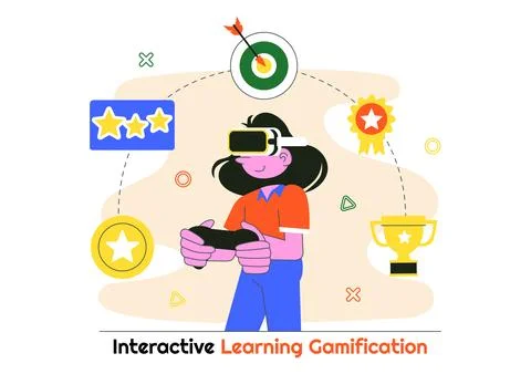 Interactive Learning Gamification Vector Illustration Featuring LMS Interfa.. Illustrazione stock