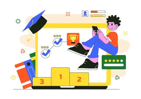 Interactive Learning Gamification Vector Illustration Featuring LMS Interfa.. Illustrazione stock