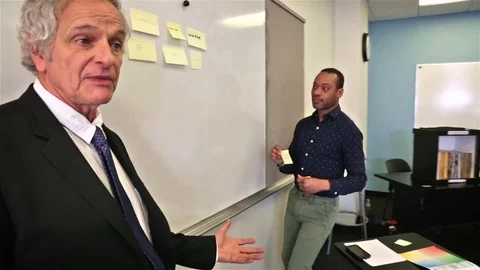 Interactive Learning Hands-On Teaching Approach Presenting Ideas on Whiteboard Stock Footage 80165705