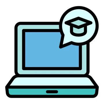 Interactive learning home laptop icon, outline style Stock Illustration
