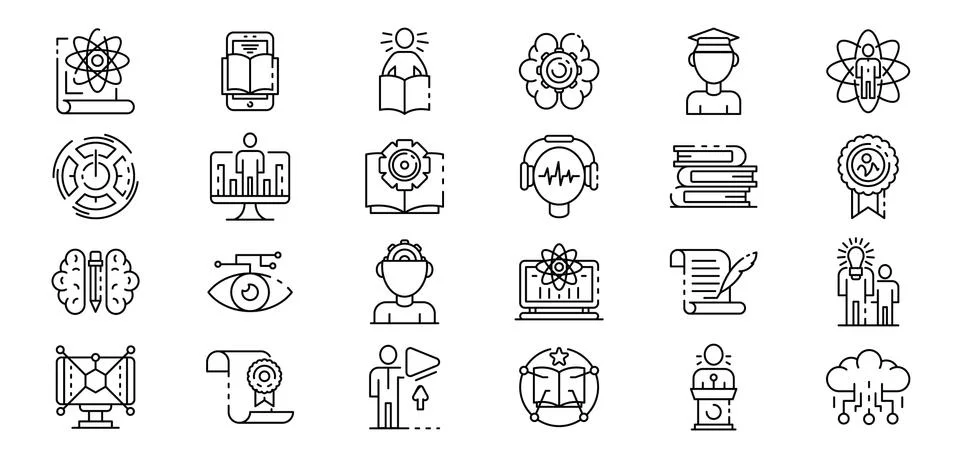 Interactive learning icons set, outline style Stock Illustration