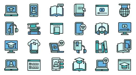 Interactive learning icons set, outline style イラスト素材