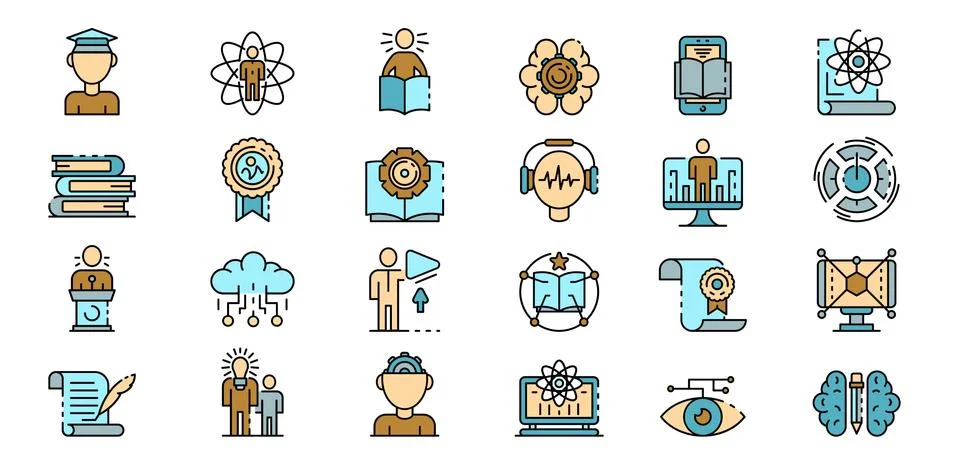Interactive learning icons set vector flat Illustrazione stock