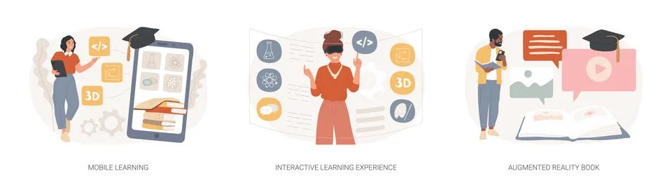 Interactive learning isolated concept vector illustration set. Illustrazione stock