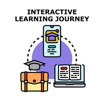 Interactive learning journey concept using digital devices Illustrazione stock