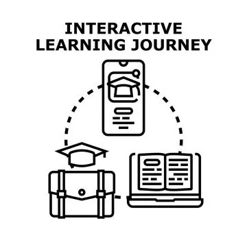 Interactive learning journey concept using digital devices Stock Illustration