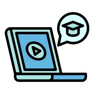 Interactive learning laptop icon, outline style 스톡 일러스트