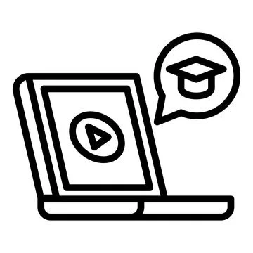 Interactive learning laptop icon, outline style Illustrazione stock