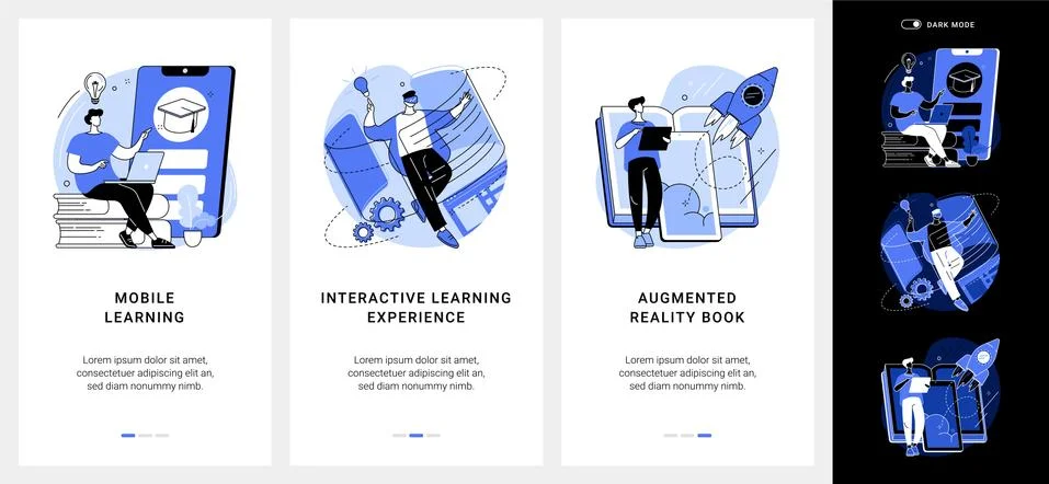 Interactive learning mobile app UI kit. Stock Illustration