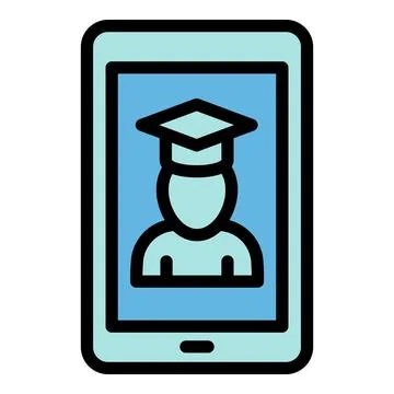 Interactive learning online graduated icon, outline style イラスト素材