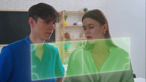 Interactive Learning: Students Engaging with Digital Infographics Stock Footage 282001627