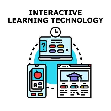 Interactive learning technology using digital devices and online education Stock Illustration