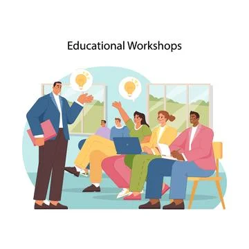 Interactive learning workshop. Flat vector illustration Stock Illustration
