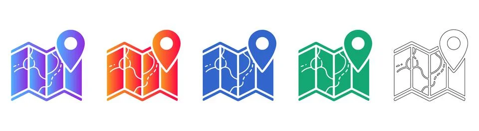Interactive Map Pin Location Icons Stock Illustration