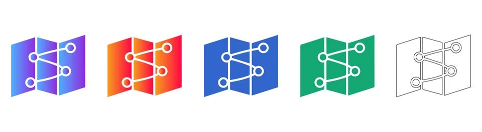 Interactive Map Route Icon Collection Stock Illustration