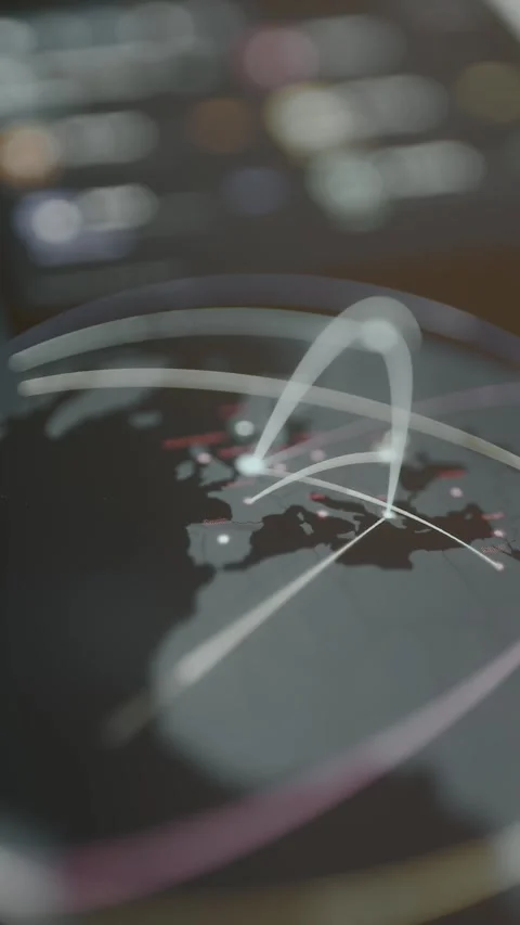 Interactive map visualizing Europe involved in cyberattacks as origin and target Stock Footage 330239048