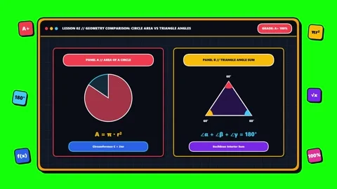 Interactive Math Learning App with Algebra Geometry and Quiz Solutions Stock Footage 347989086