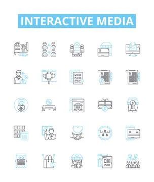 Interactive media vector line icons set. Interactive, Media, Online, Games Illustrazione stock