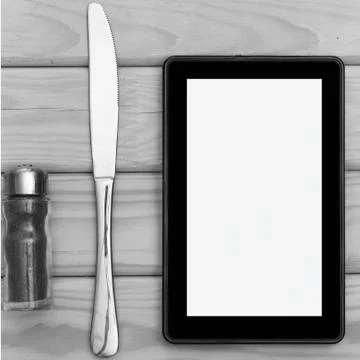 Interactive menu of the restaurant on the display 写真素材