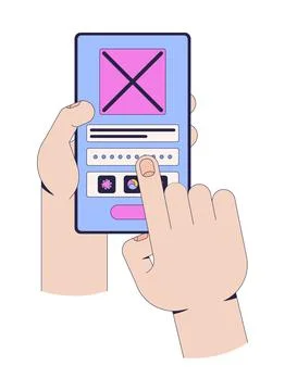 Interactive mobile app prototype testing 2D cartoon clip art Stock Illustration