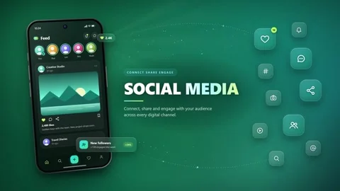 Interactive Mobile Social Media App Feed Interface with Green Theme Stock Footage 347869872