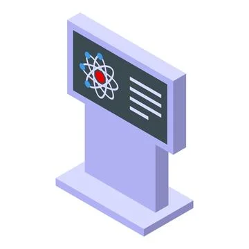 Interactive museum display showing atom structure in physics exhibit Illustrazione stock