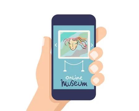 Interactive museum exhibition. smatphone. Virtual Museum and Art GalleryTours in Stock Illustration
