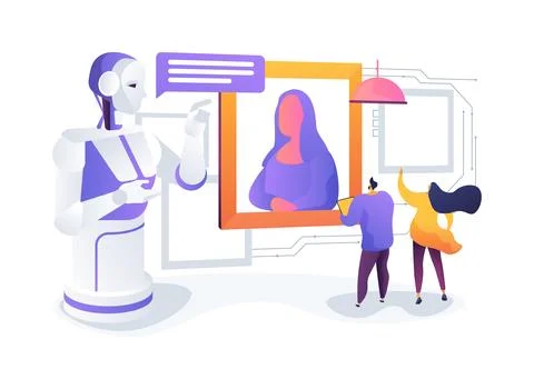 Interactive Museum Guide Robot abstract concept vector illustration. Stock Illustration
