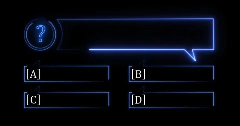 Interactive of a neon quiz line with a choice of answer options on a black backg Stock Footage 337715931