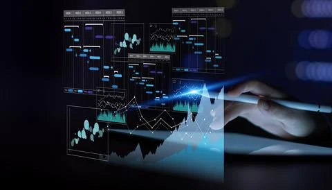 Interactive project scheduling system showing timelines analytics and workflo Stock Photos