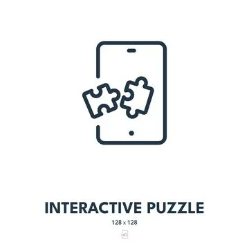 Interactive Puzzle Icon. Jigsaw, Solve, Leisure. Editable Stroke Stock Illustration
