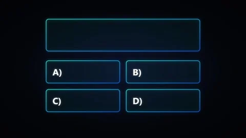 Interactive quiz interface with glowing neon blue frames for digital educat.. Stock Footage 344855538