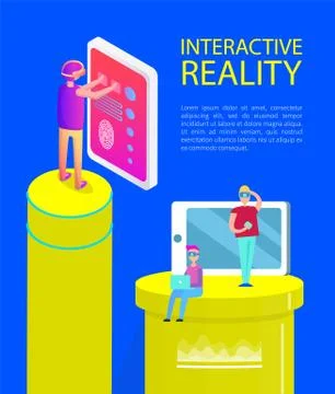 Interactive Reality Cartoon Activity Vector Banner Stock Illustration