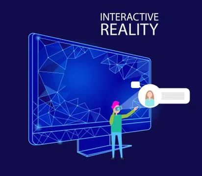 Interactive Reality Computer and Person Vector Illustrazione stock