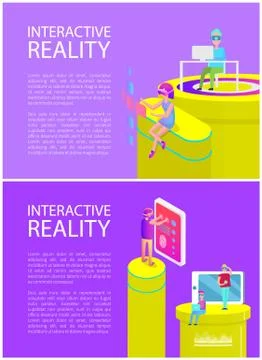 Interactive Reality Set Poster Vector Illustration Illustrazione stock