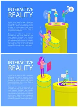 Interactive Reality Woman Set Vector Illustration Illustrazione stock