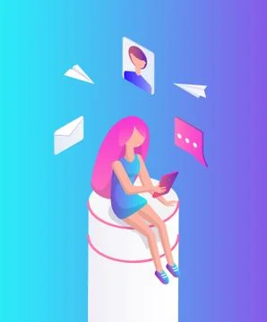 Interactive Reality Woman Vector Illustration Stock Illustration