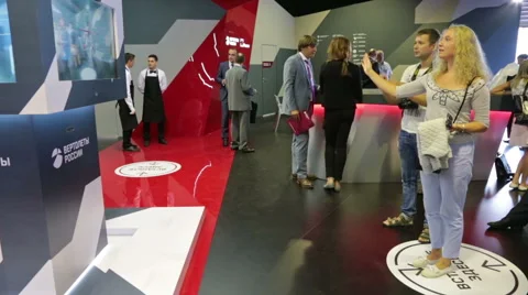 Interactive screen in the pavilion Joint-stock company Russian Helicopters Stock Footage 54709733