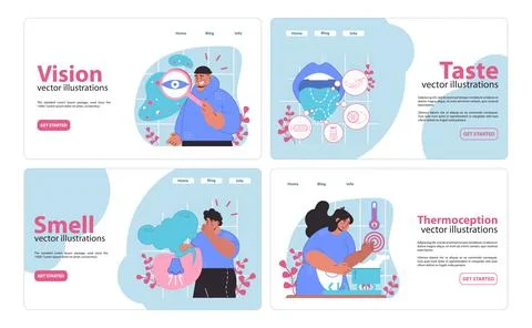 Interactive senses web banners set. Showcasing vision, taste, smell. Stock-Illustration