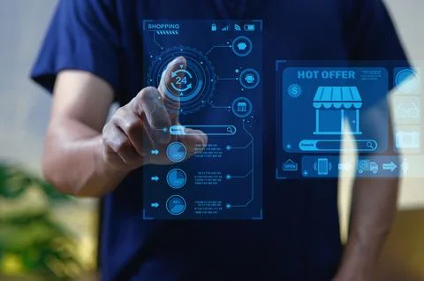 Interactive Shopping HUD Interface with Touch Screen Technology Foto stock