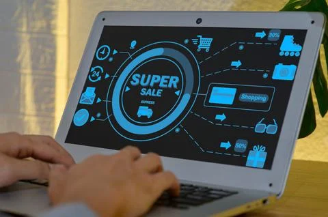 Interactive Shopping Interface with Super Sale Promotion Concept Stock-Fotos