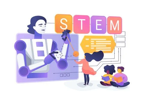 Interactive STEM Teaching Robot abstract concept vector illustration. Stockillustratie