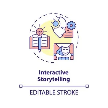 Interactive storytelling multi color concept icon Illustrazione stock