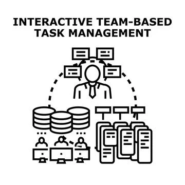 Interactive team managing digital tasks project workflow Stock Illustration